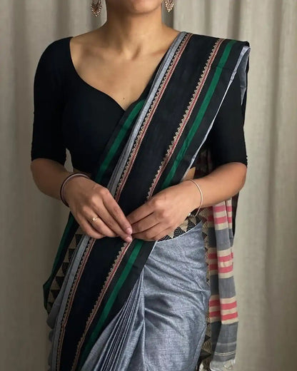 Grey Naraynpet Pure Cotton Saree