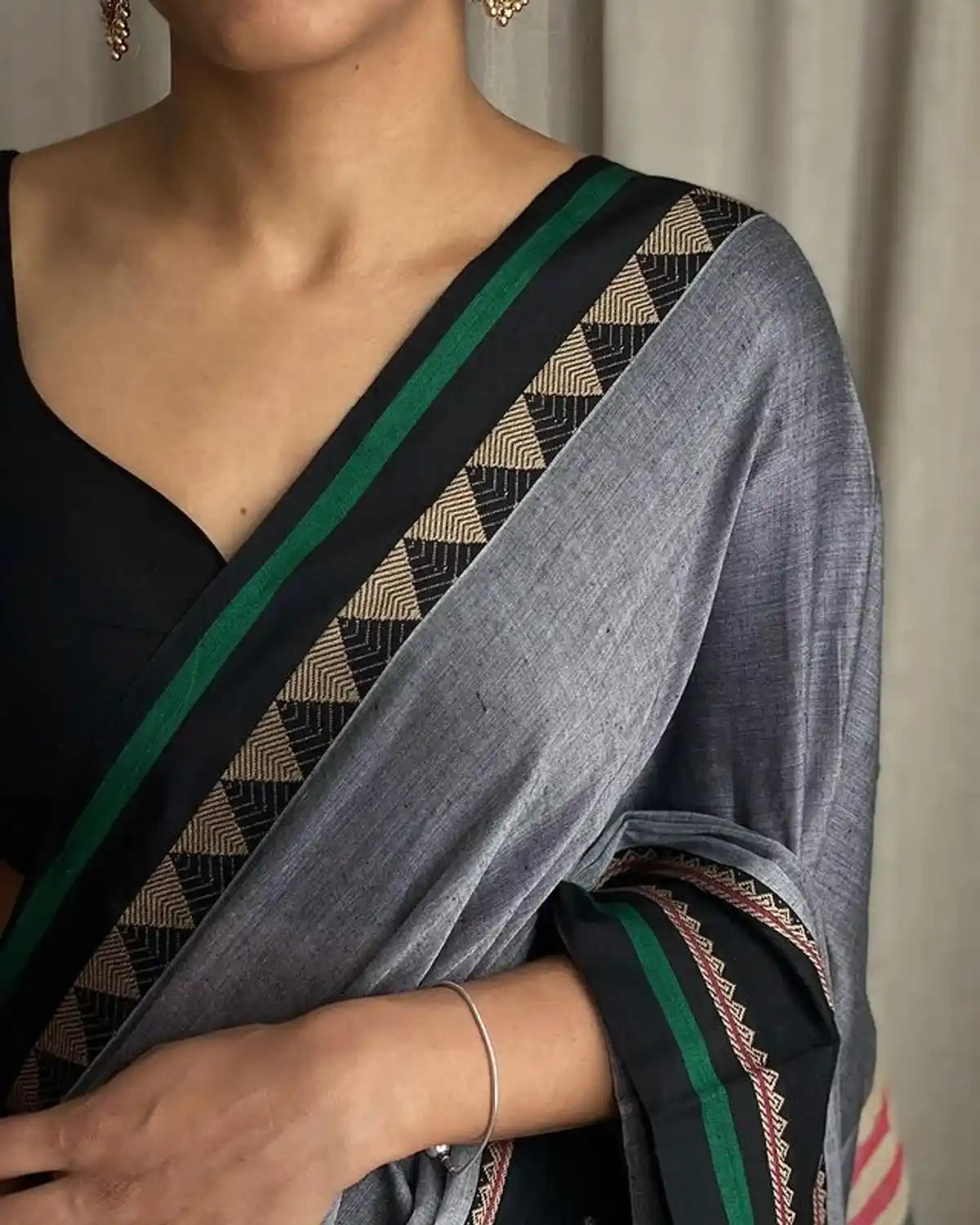 Grey Naraynpet Pure Cotton Saree