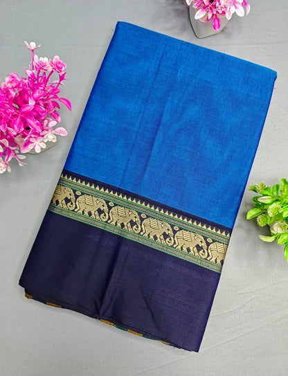 Dk Ananda Blue Pure Cotton Premium & Elegant Saree With Running Blouse For Women