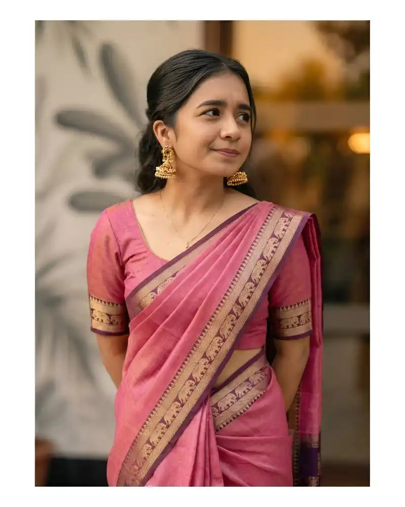Elephant Border Narayan Pet Pure Cotton Saree