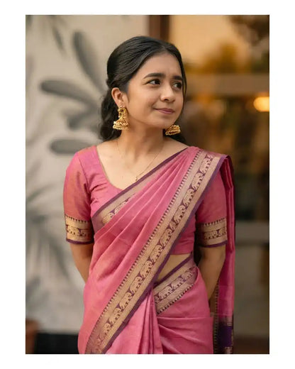 Elephant Border Narayan Pet Pure Cotton Saree