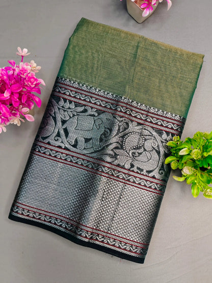 Pista Green Pure Cotton Premium & Elegant Saree With Running Blouse For Women
