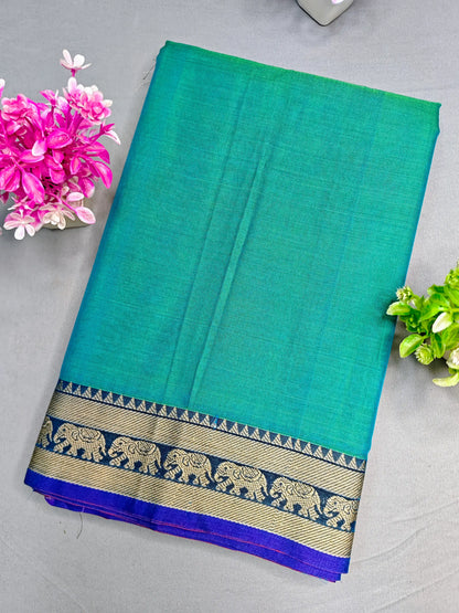 Dual Shaded Sharadha Green Pure Cotton Premium & Elegant Saree With Running Blouse For Women