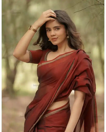 Maroon Pure Cotton Premium & Elegant Saree With Running Blouse For Women