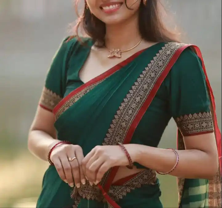 Bottle Green Narayanpet Pure Cotton Saree