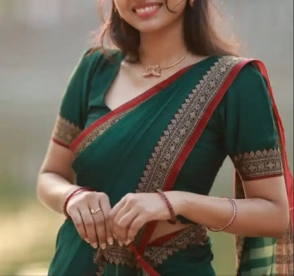 Bottle Green Narayanpet Pure Cotton Saree