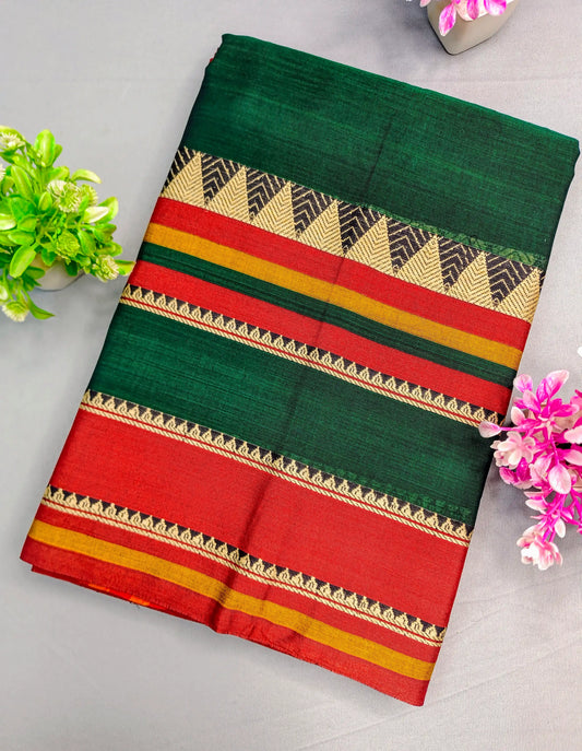 Bottle Green Pure Cotton Premium & Elegant Saree With Running Blouse For Women