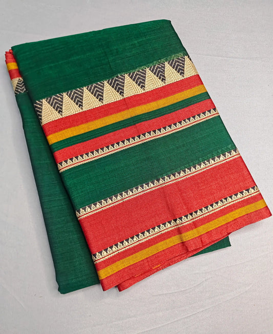 Bottle Green Pure Cotton Premium & Elegant Saree With Running Blouse For Women