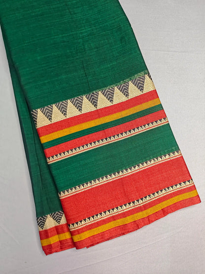 Bottle Green Pure Cotton Premium & Elegant Saree With Running Blouse For Women