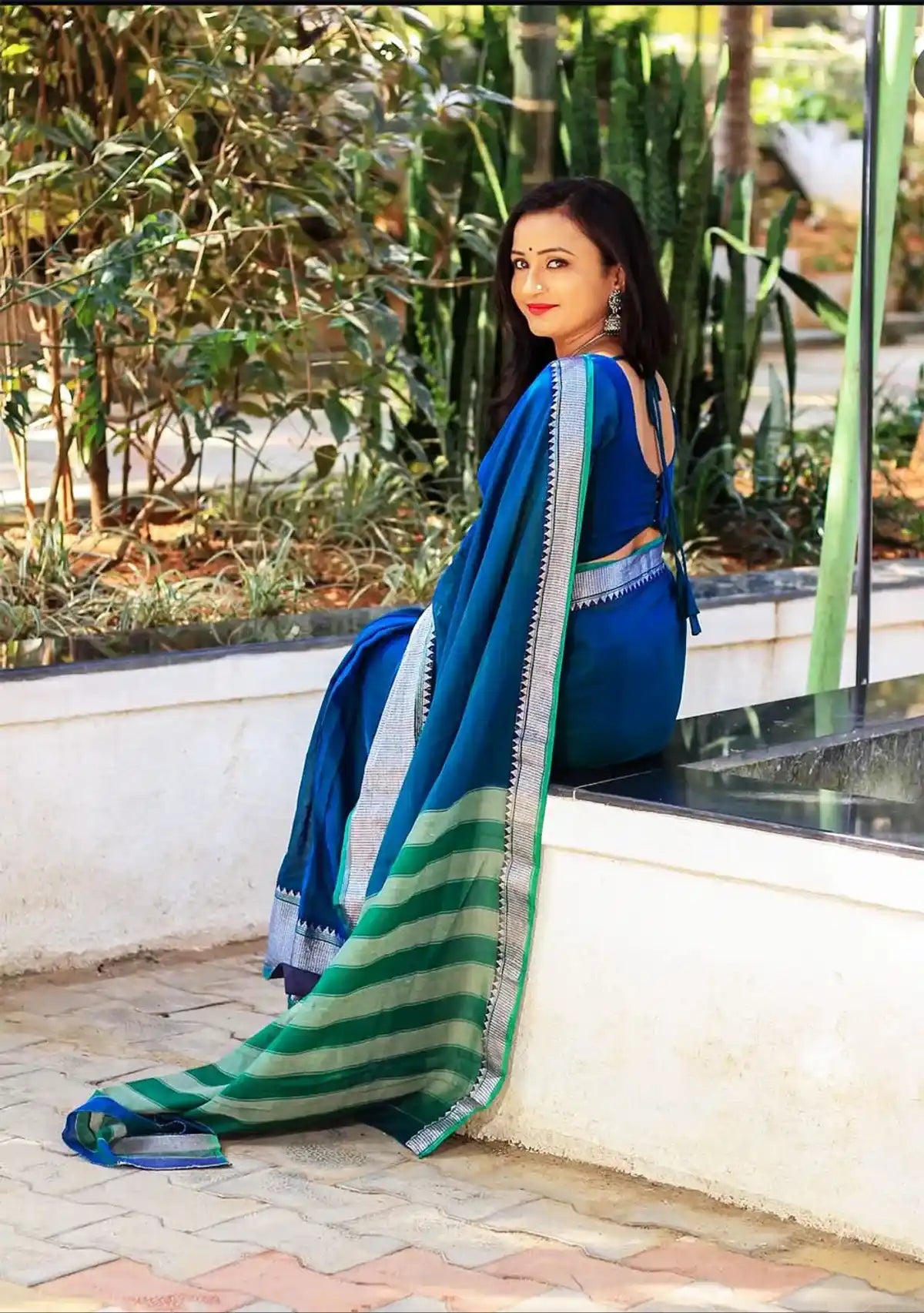 Rama Blue Silver Jari Border Narayanpet Cotton Saree