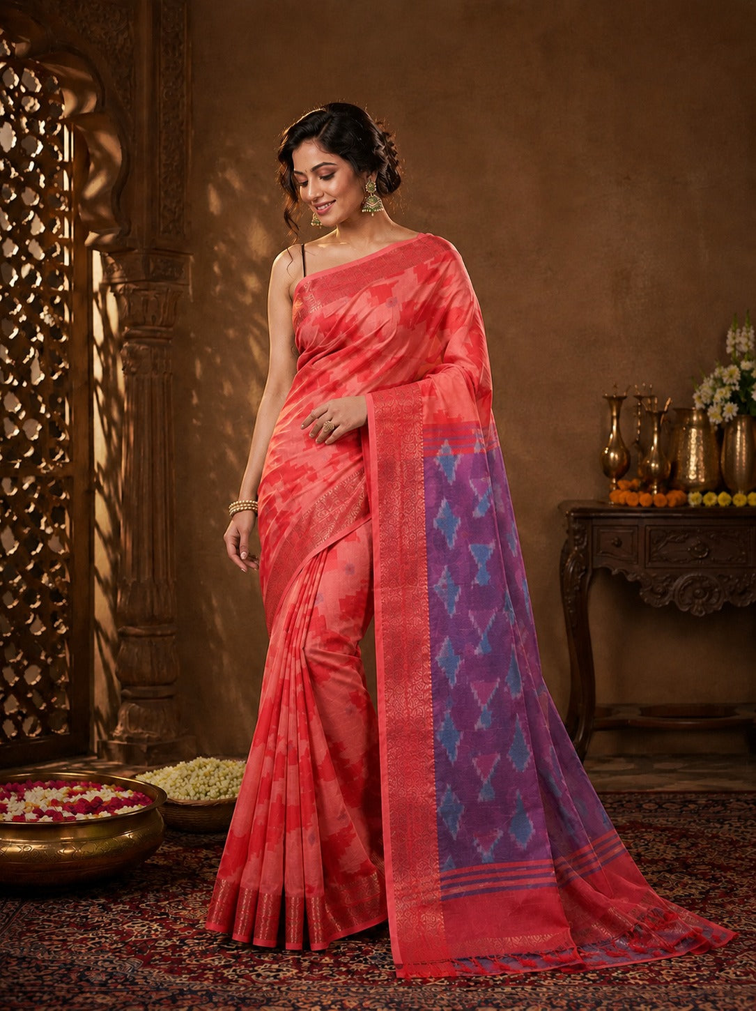 Sunset Ikat Banarasi Silk Handwoven Saree