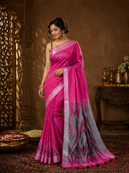 The Fuchsia Ikat Banarasi Silk Handwoven Saree