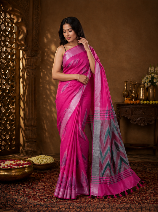 The Fuchsia Ikat Banarasi Silk Handwoven Saree