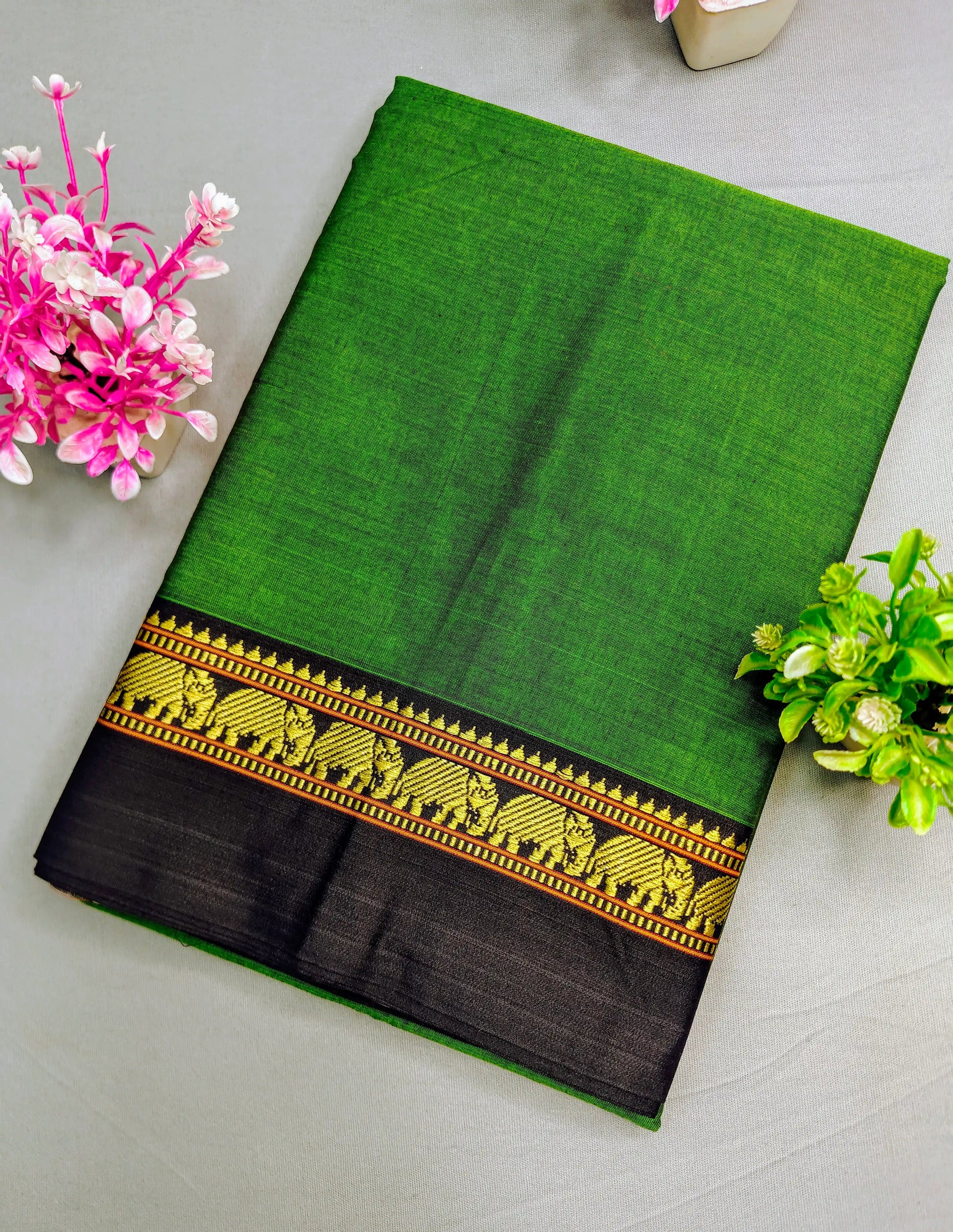 Green Pure Cotton Premium & Elegant Saree With Running Blouse For Women