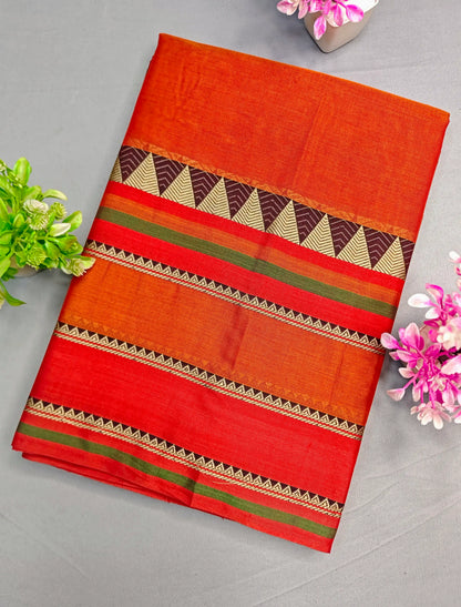 Orange Pure Cotton Premium & Elegant Saree With Running Blouse For Women