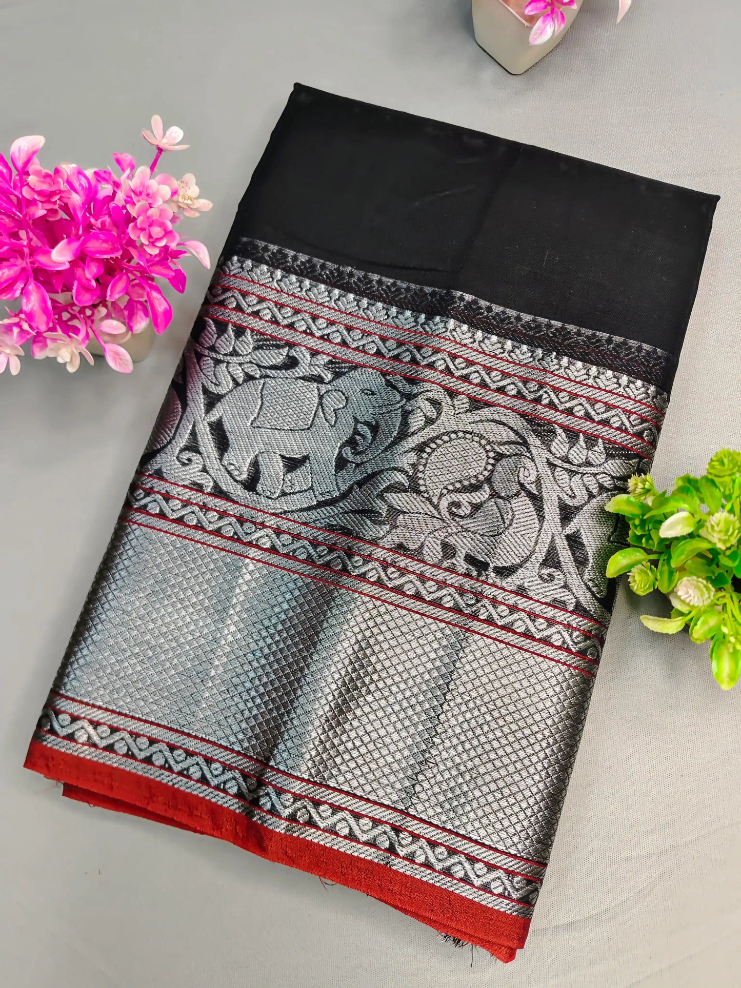 Black Pure Cotton Premium & Elegant Saree With Running Blouse For Women