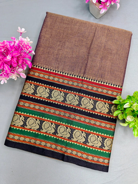 Beige Pure Cotton Premium & Elegant Saree With Running Blouse For Women