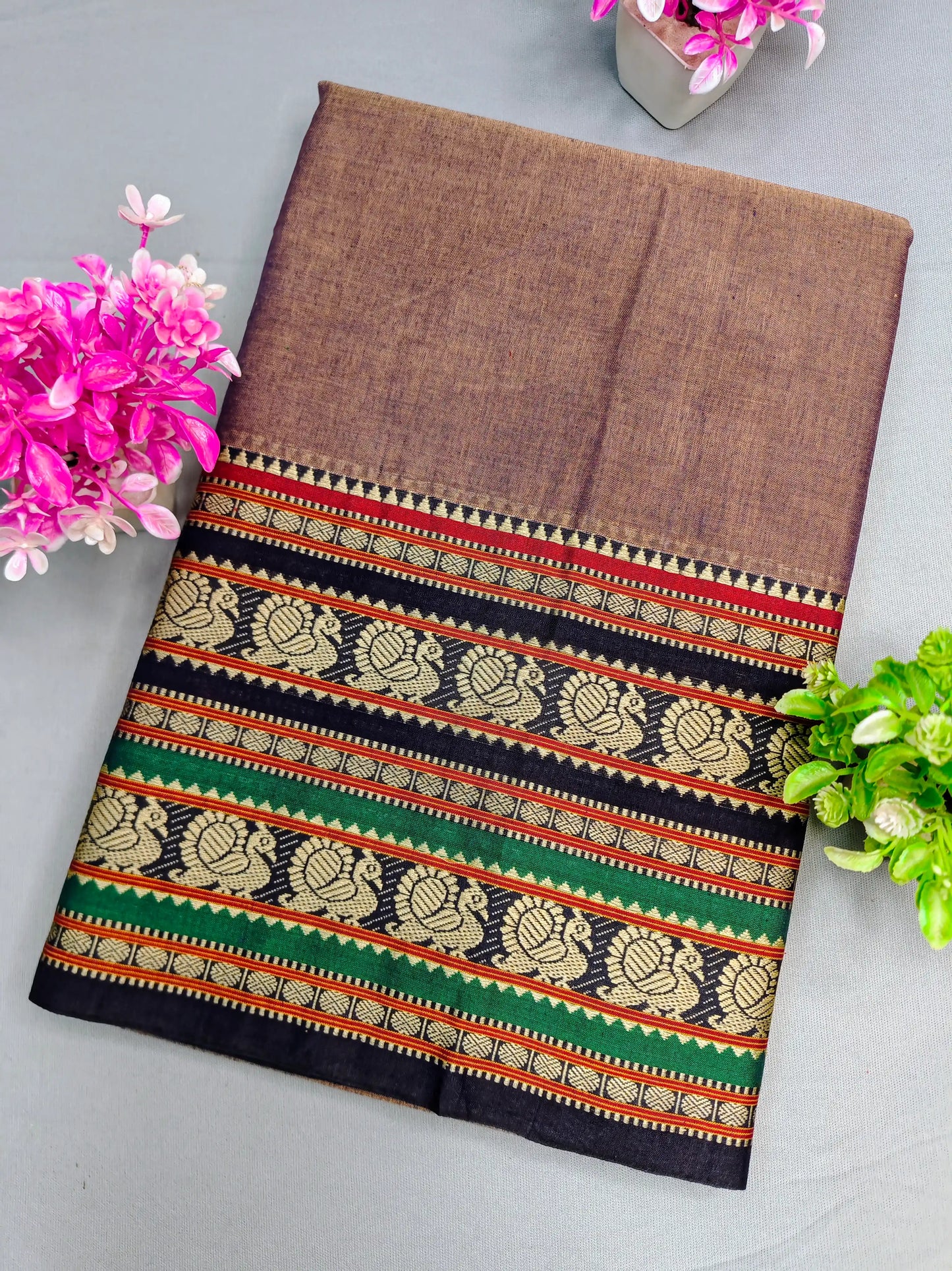 Beige Pure Cotton Premium & Elegant Saree With Running Blouse For Women