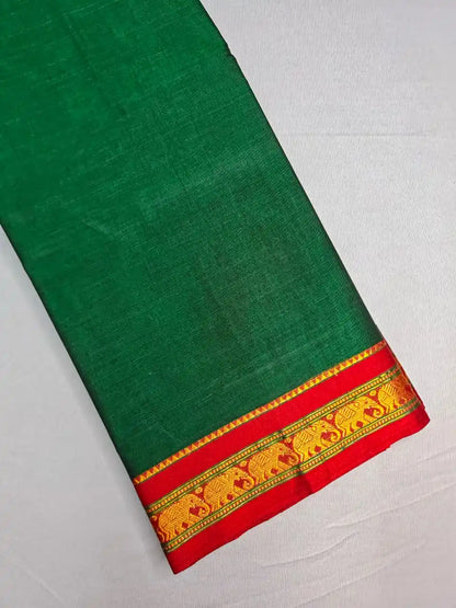 Bottle Green Elephant Border Narayanpet Cotton Saree