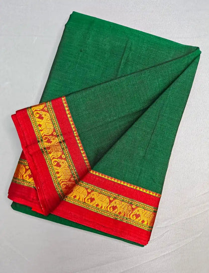 Bottle Green Elephant Border Narayanpet Cotton Saree