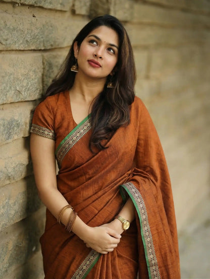 Shraddha Khaki n=Narayan Pet Pure Cotton Saree