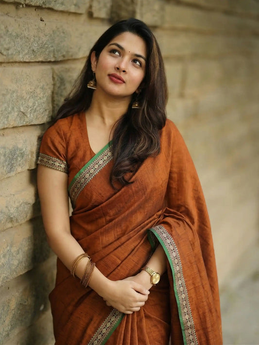 Shraddha Khaki n=Narayan Pet Pure Cotton Saree