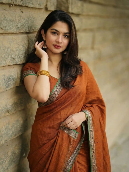 Shraddha Khaki n=Narayan Pet Pure Cotton Saree