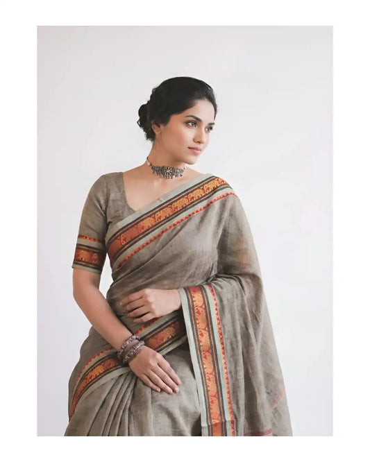 Jari Elephant Narayan Pet Pure Cotton Saree