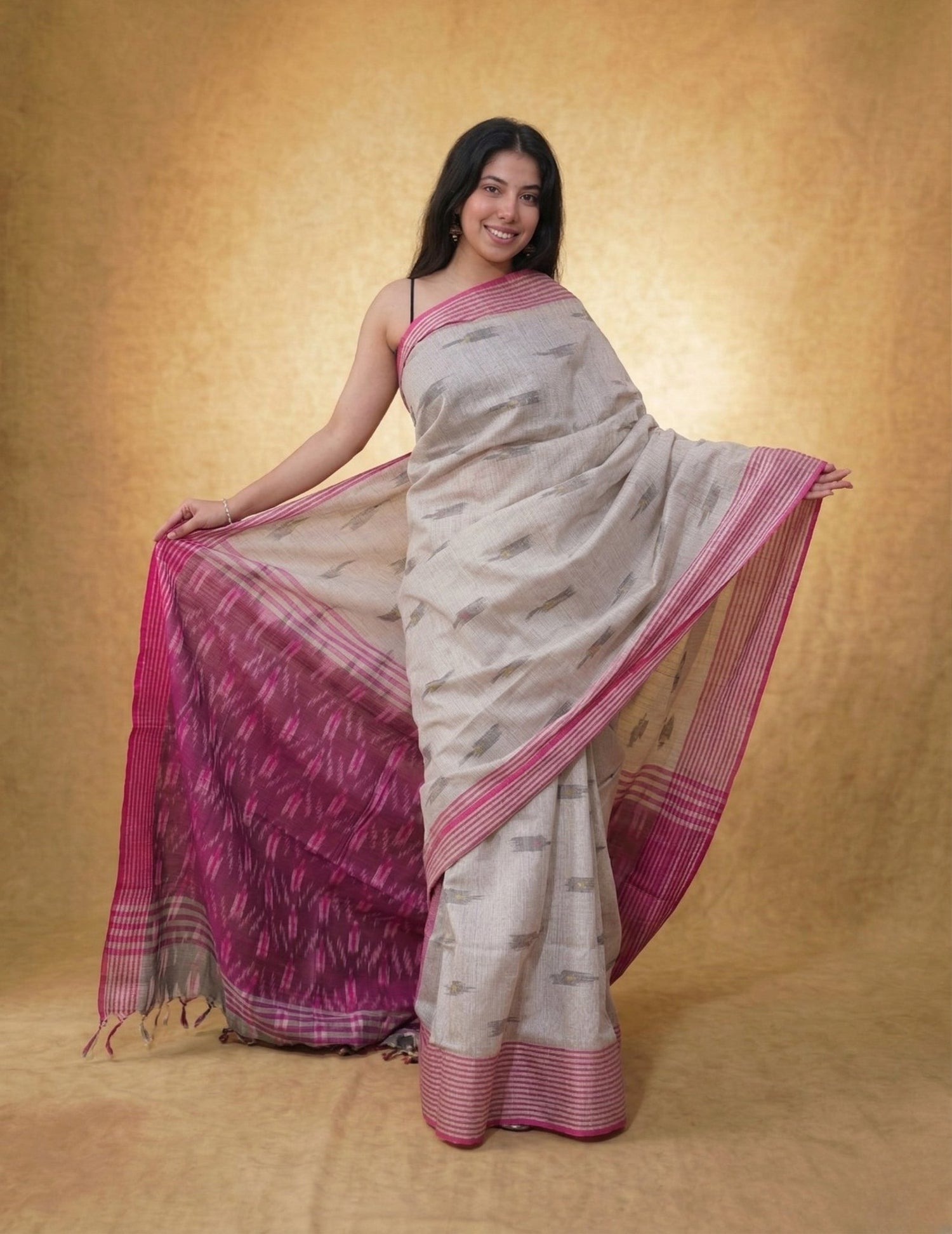 Flint & Fuchsia Ikat - Pallu pallu
