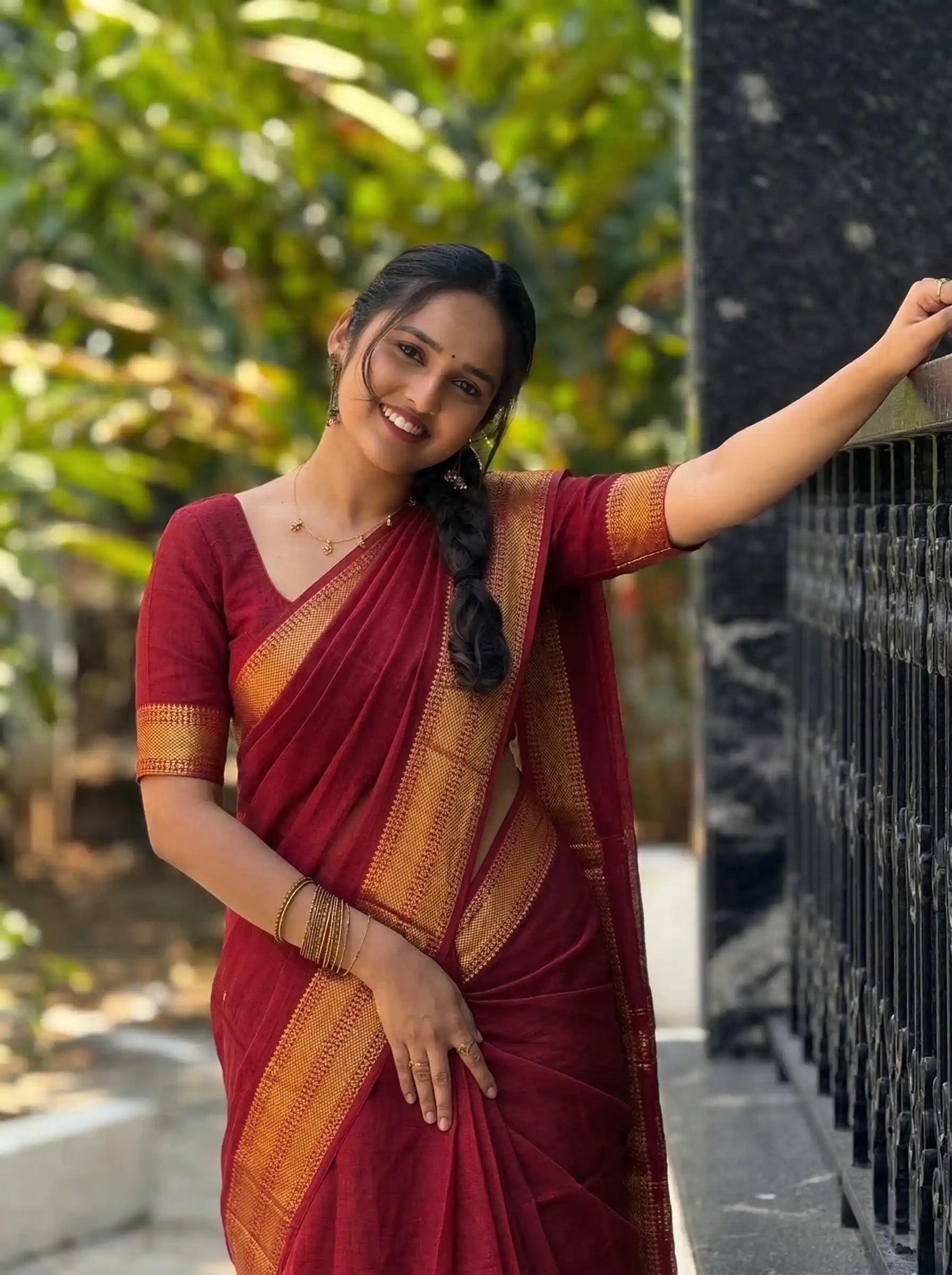 Varnam Maroon Narayan Pet Pure Cotton Saree