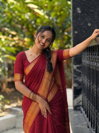 Varnam Maroon Narayan Pet Pure Cotton Saree