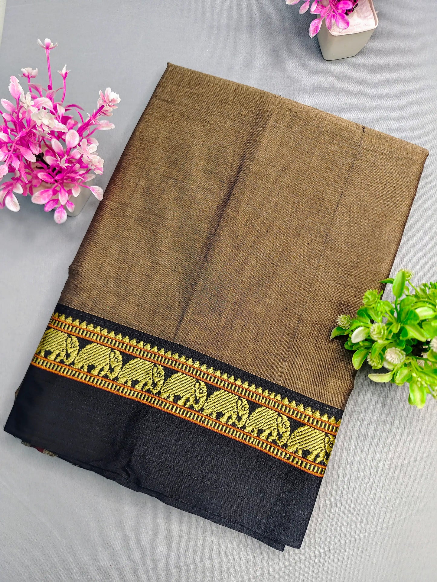 Beige Pure Cotton Premium & Elegant Saree With Running Blouse For Women