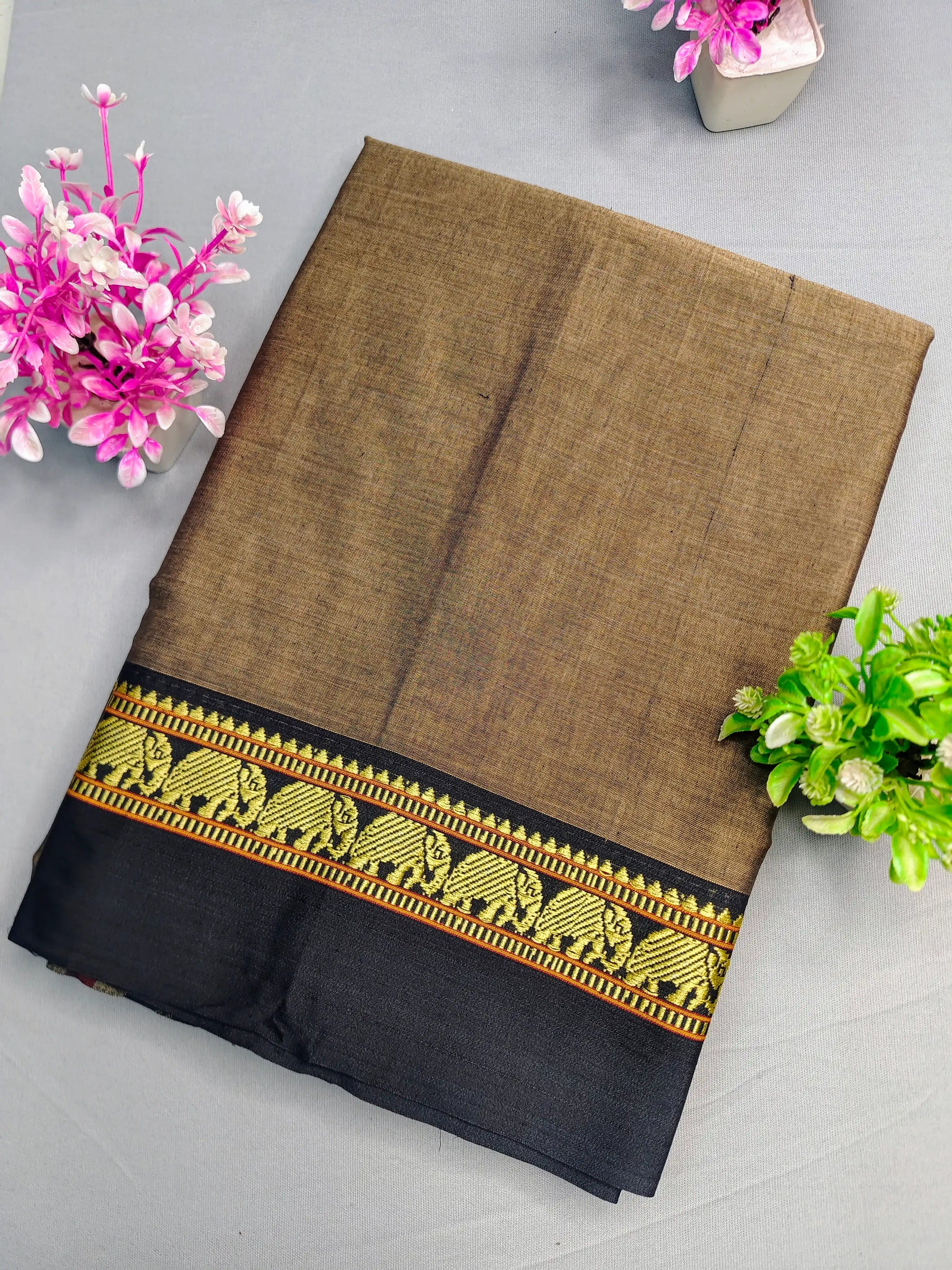 Beige Pure Cotton Premium & Elegant Saree With Running Blouse For Women
