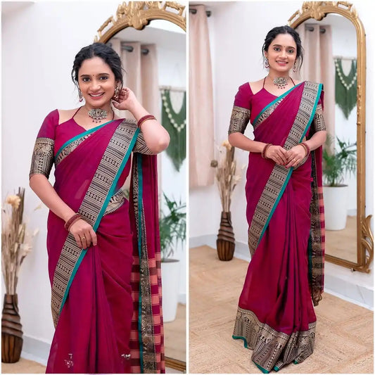 MagentaGreen Pure Cotton Premium & Elegant Saree For Women