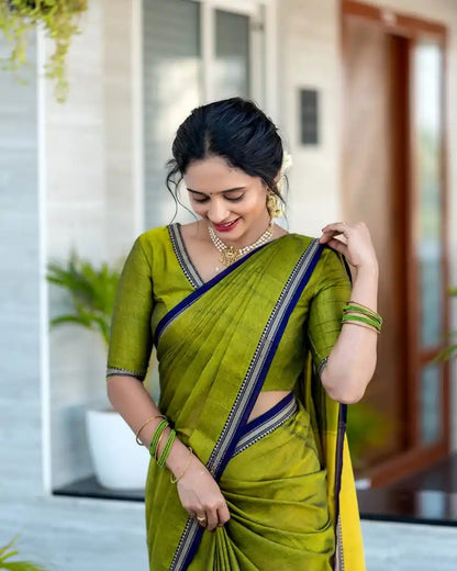 Mehandi Pure Cotton Premium & Elegant Saree With Running Blouse For Women