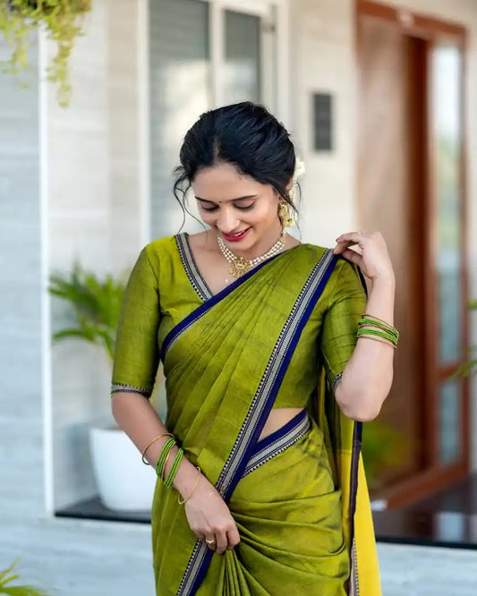 Mehandi Pure Cotton Premium & Elegant Saree With Running Blouse For Women