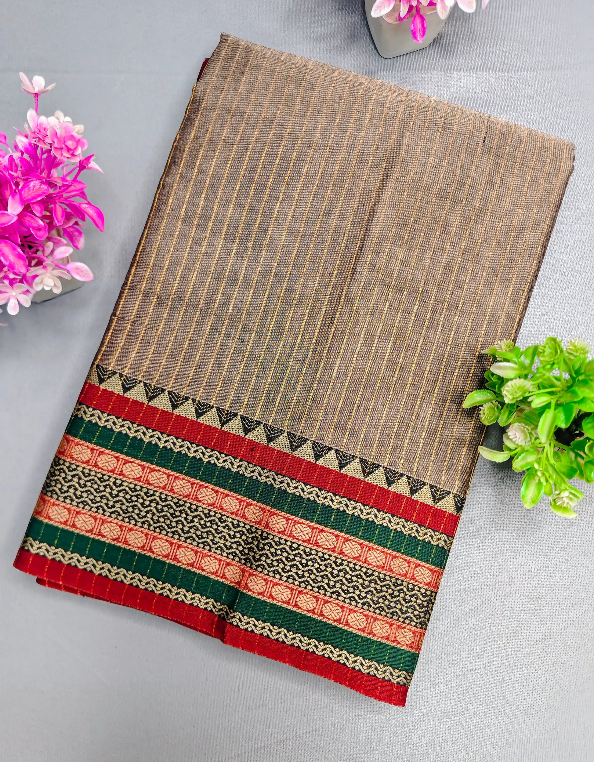 Beige Pure Cotton Premium & Elegant Saree With Running Blouse For Women