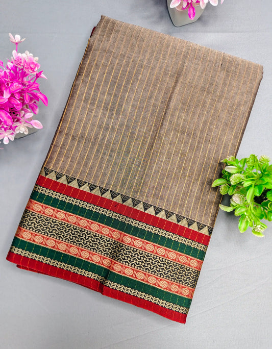 Beige Pure Cotton Premium & Elegant Saree With Running Blouse For Women
