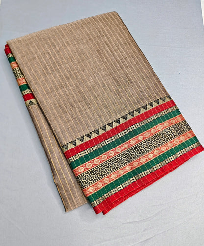 Beige Pure Cotton Premium & Elegant Saree With Running Blouse For Women