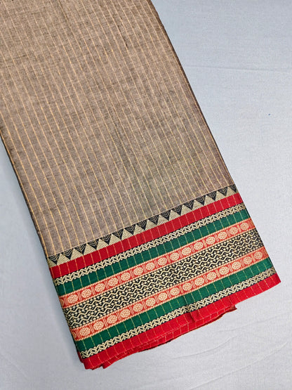 Beige Pure Cotton Premium & Elegant Saree With Running Blouse For Women
