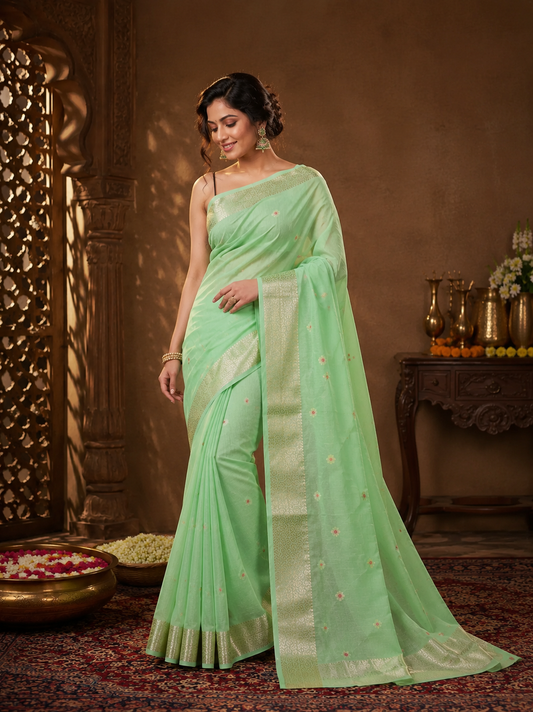 Pista Noor Banarasi Silk Handwoven Saree