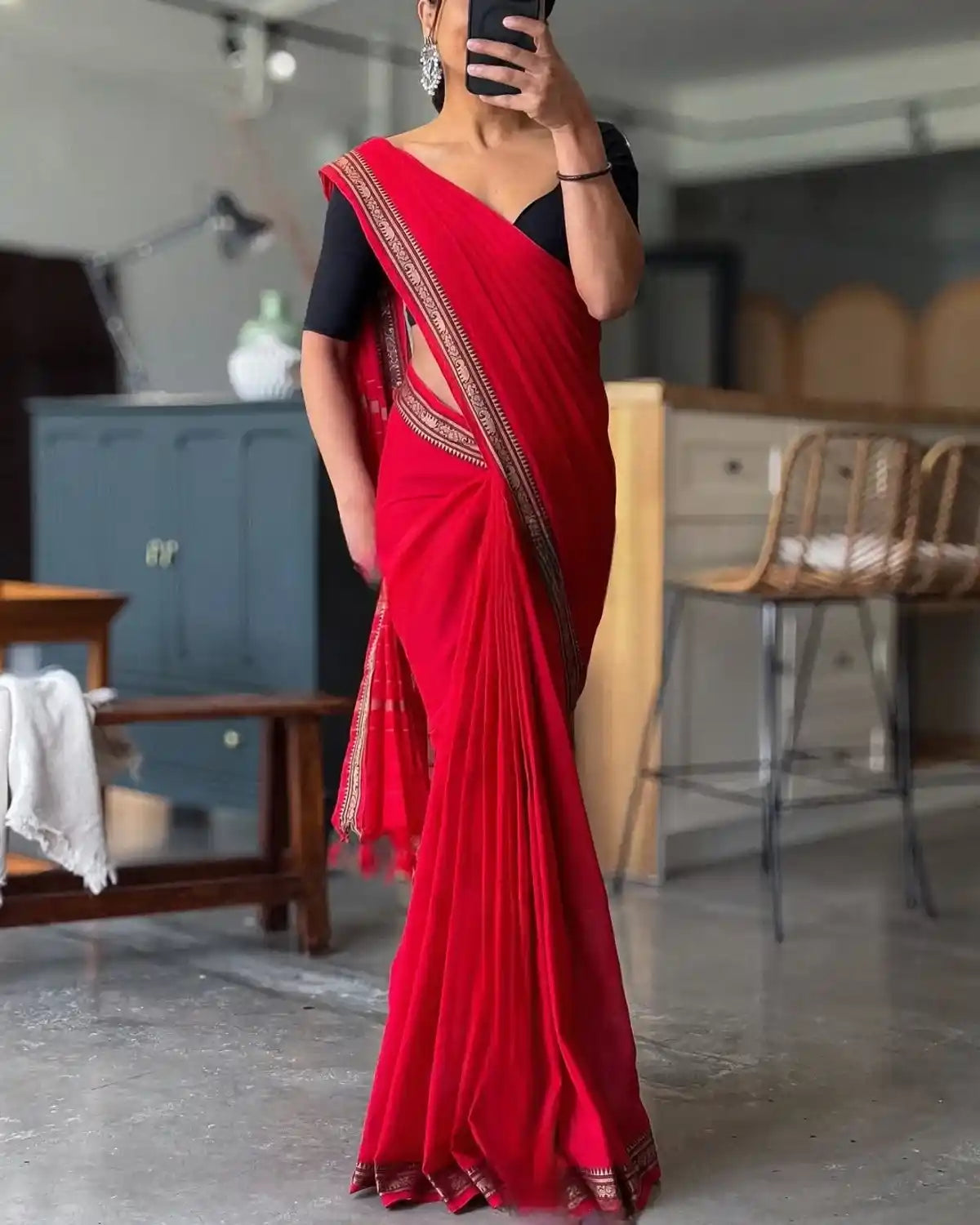 Red  Naraynpet Pure Cotton Saree