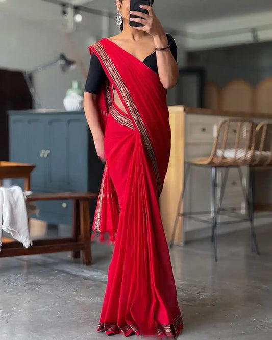 Red  Naraynpet Pure Cotton Saree