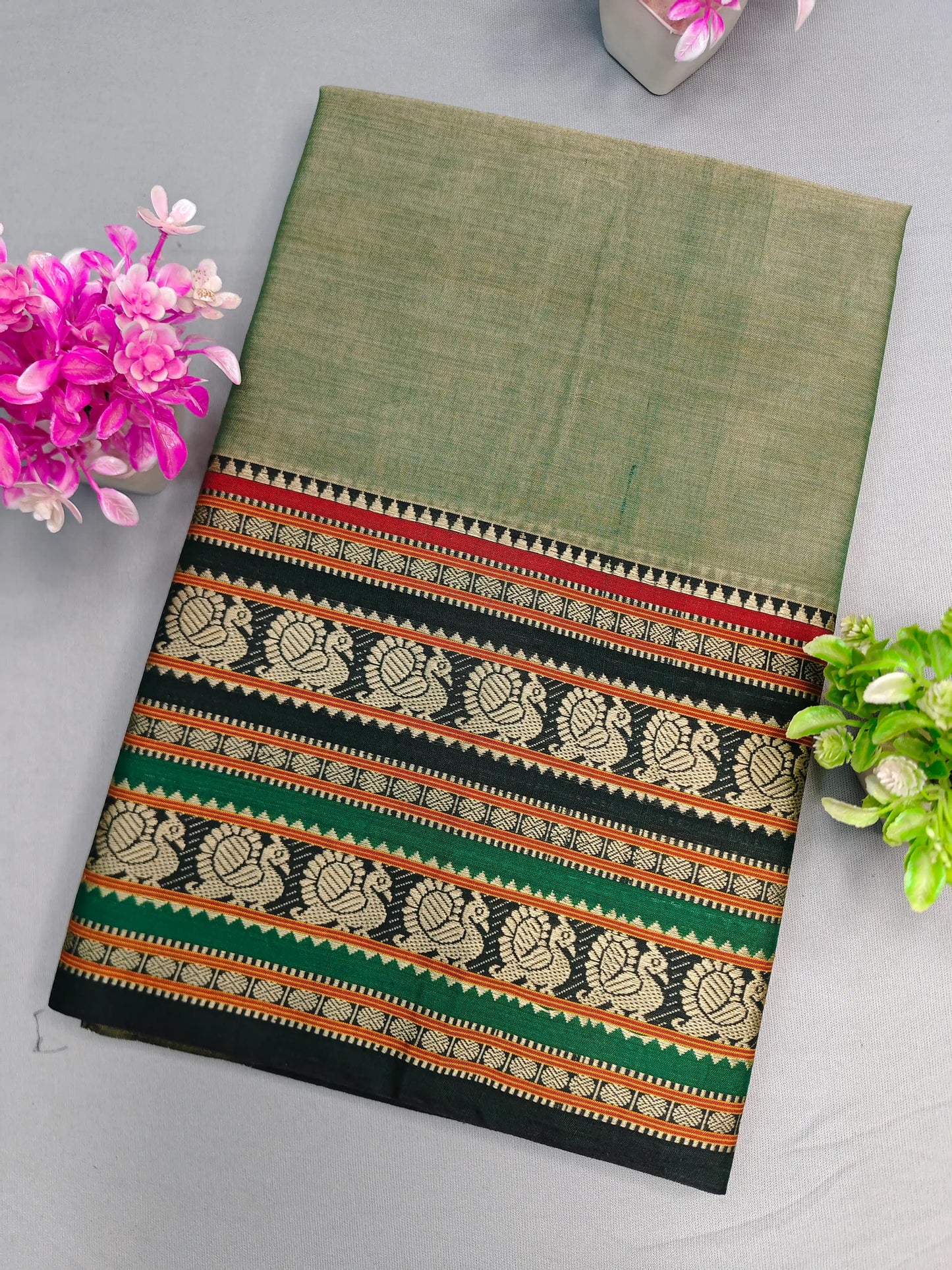 Pista Green Pure Cotton Premium & Elegant Saree With Running Blouse For Women