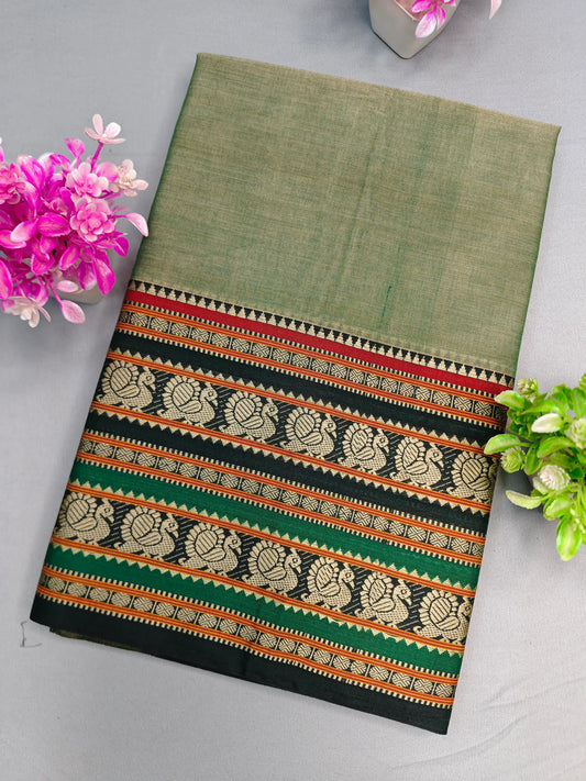 Pista Green Pure Cotton Premium & Elegant Saree With Running Blouse For Women