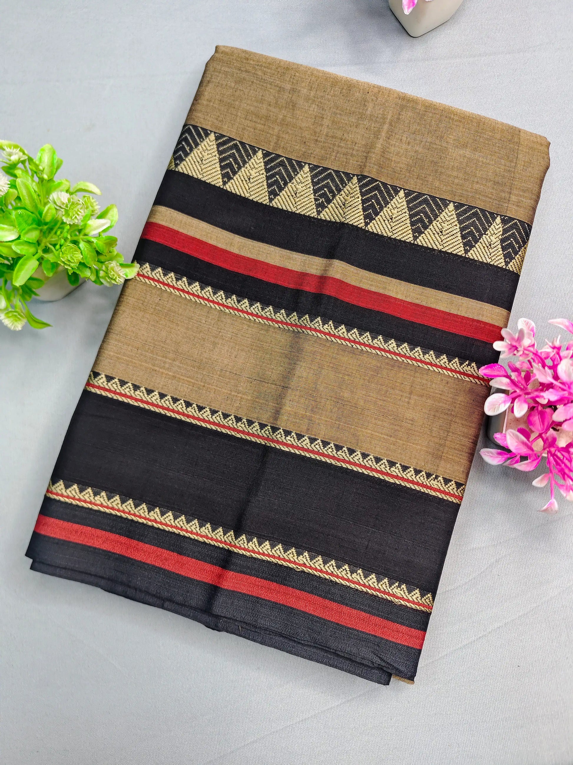 Beige Pure Cotton Premium & Elegant Saree With Running Blouse For Women