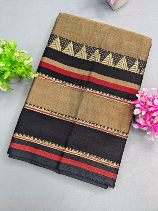 Beige Pure Cotton Premium & Elegant Saree With Running Blouse For Women