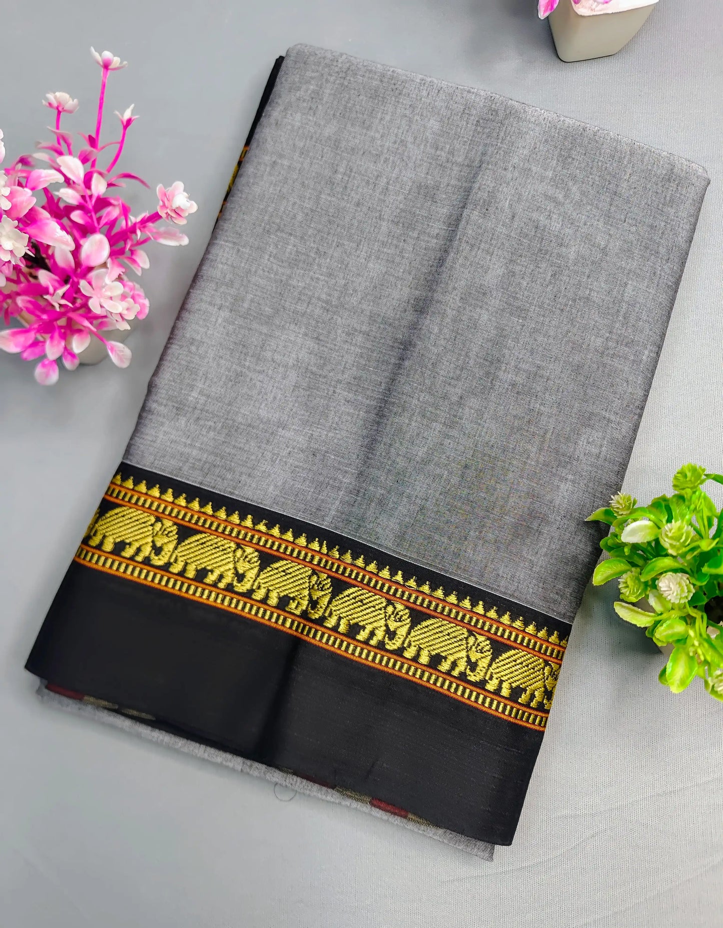 Grey Pure Cotton Premium & Elegant Saree With Running Blouse For Women