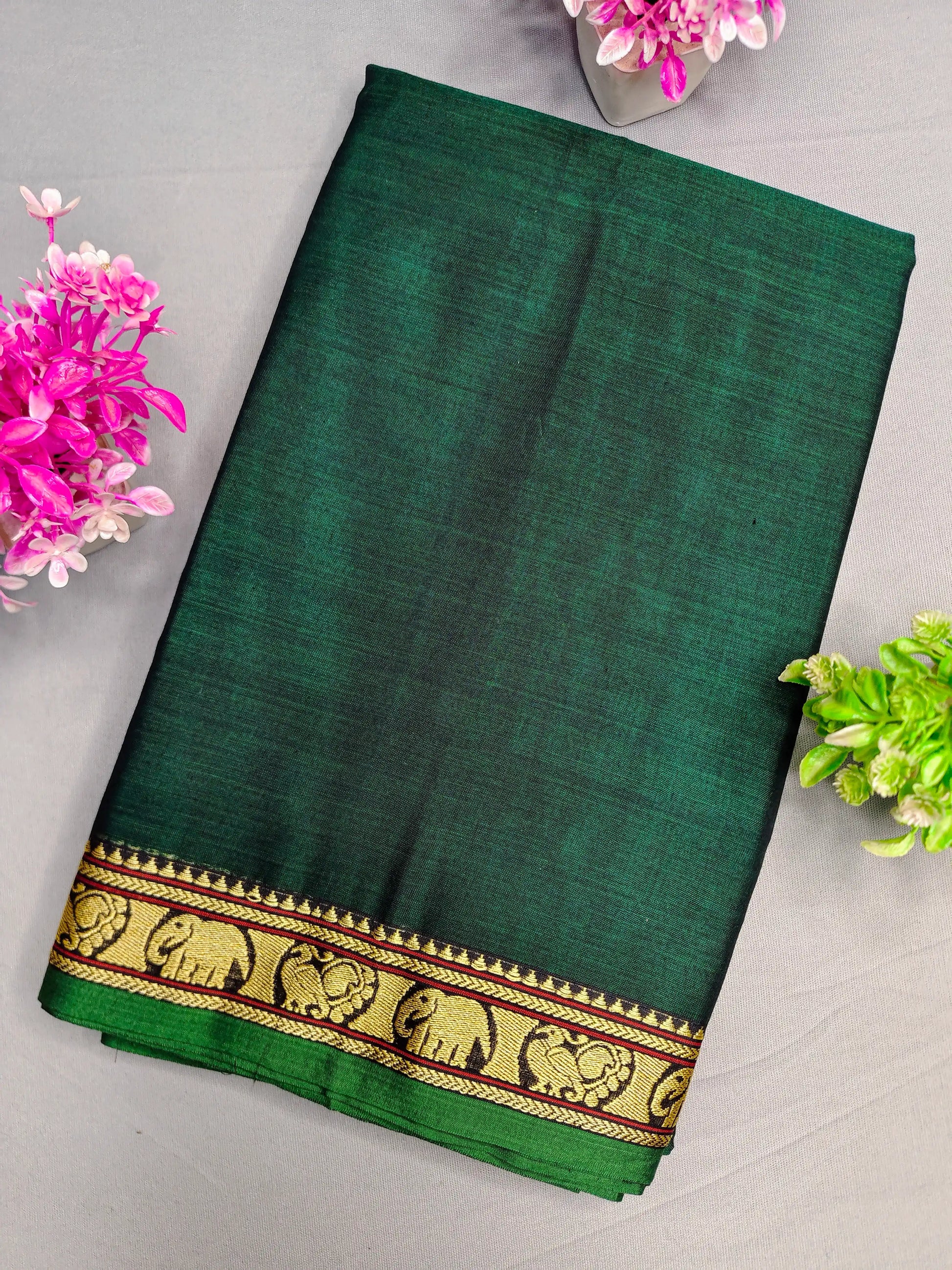 Bottle Green Pure Cotton Premium & Elegant Saree With Running Blouse For Women