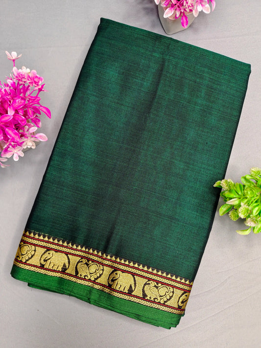 Bottle Green Pure Cotton Premium & Elegant Saree With Running Blouse For Women